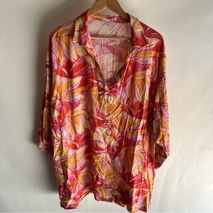 Z Supply Viscose Linen Tunic Sz Lg Women’s Hawaiian Floral Orange Pink EUC